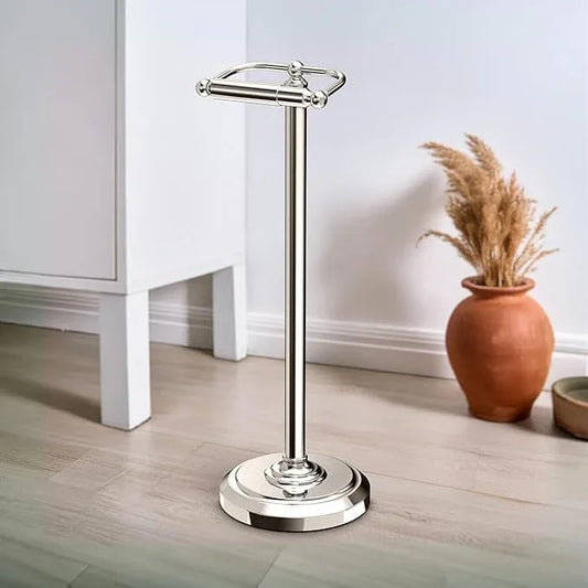 Gatco 1436PN, Freestanding Toilet Paper Holder, 22” H, Polished Nickel/Floor Standing Weighted Base Toilet Paper Holder Stand - ModernBath
