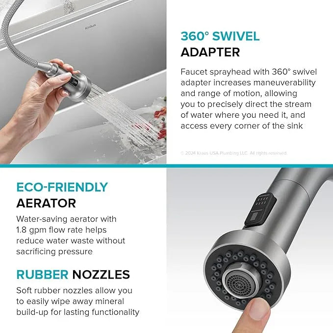 KRAUS Bolden 2-Function Single Handle Pull Down Kitchen Faucet in Spot-Free Stainless Steel, KPF-1616SFS - ModernBath