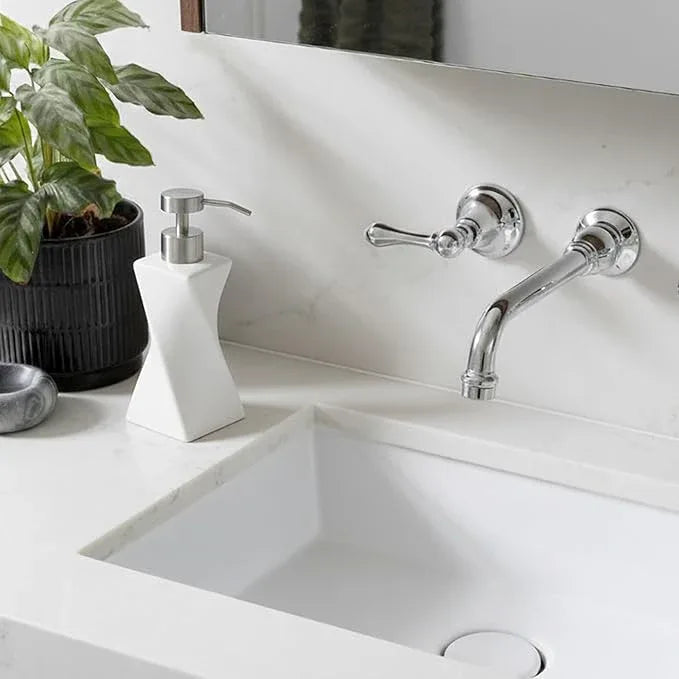 Modern White Hand Soap Dispenser with Stainless Steel Pump for Bathroom Countertop, Dish Soap Dispenser for Kitchen Sink, Contemporary Art Style, Matte Finish, 8.5oz (Arctic White) - ModernBath