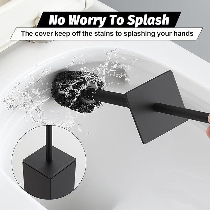 BGL Toilet Brush with Holder Set Matte Black Aluminium Standing for Bathroom Toilet Bowl Cleaner Brush and Holder Set, Square Design - ModernBath
