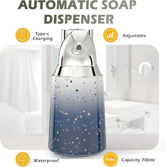 Greatmay Adjustable Automatic Soap Dispenser Touchless, Ceramic Material,4 Adjustable Levels, Type-c Rechargeable Operated Sensor Liquid Soap Pump,Touch-Free Hand Sanitizer Dispenser (Starry Silver) - ModernBath