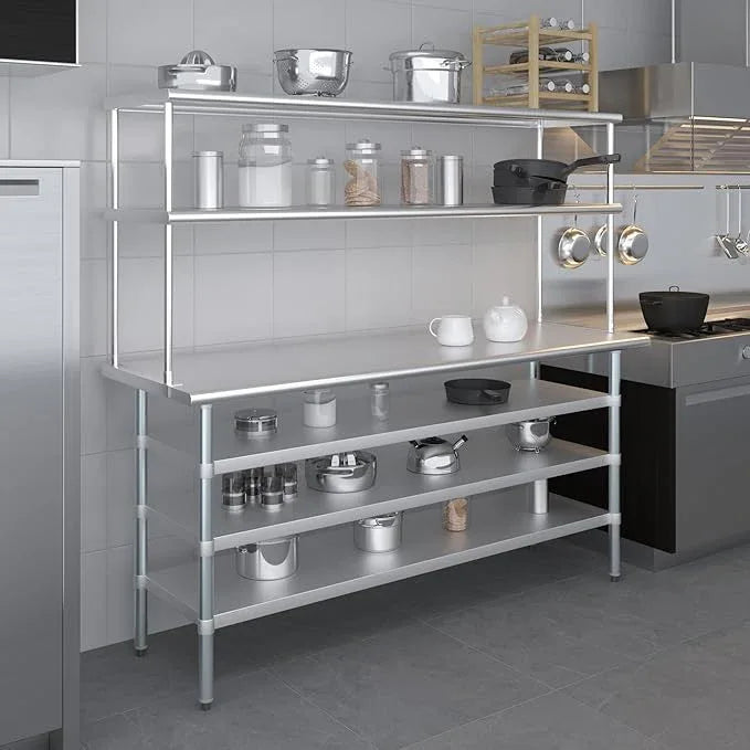AmGood Stainless Steel Double-Tier Shelf | Work Table Overshelf | NSF Certified | Fits Over Tables | Many (72 in. Long x 18 in. Deep) - ModernBath