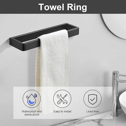 YACVCL 4-Piece Matte Black Bathroom Hardware Accessories Set, Bath Towel Bar Set SUS304 Stainless Steel, Round Towel Racks for Bathroom Wall Mounted