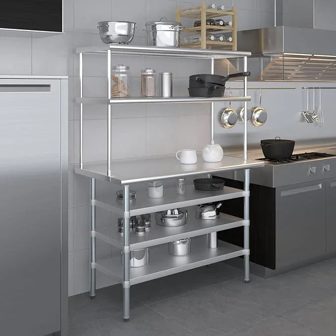 AmGood Stainless Steel Double-Tier Shelf | Work Table Overshelf | NSF Certified | Fits Over Tables | Many (48 in. Long x 18 in. Deep) - ModernBath