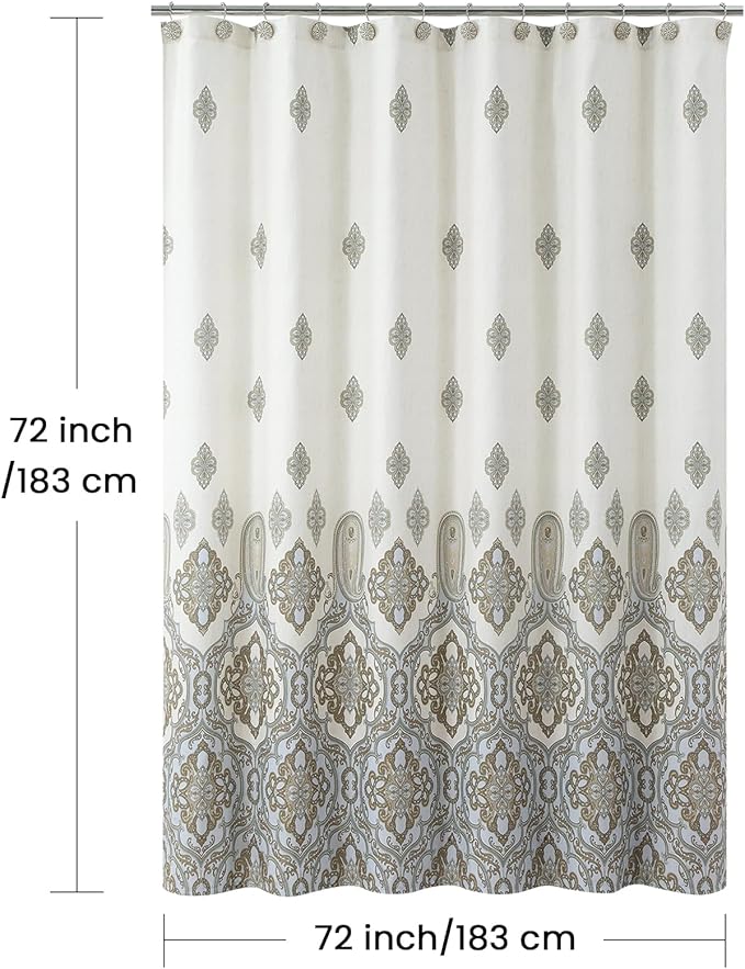 BESTRIPES Fabric Shower Curtain, Ivory Taupe Blue Moroccan Paisley Pattern Shower Curtains for Bathroom, 72" W x 72" H