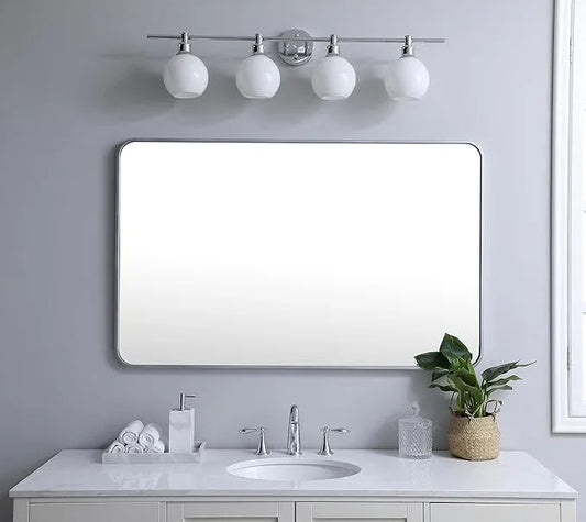 ARS Concepts Aura, Soft Corner Metal Rectangular Mirror 30X48 Inch in, Modern, Silver - ModernBath