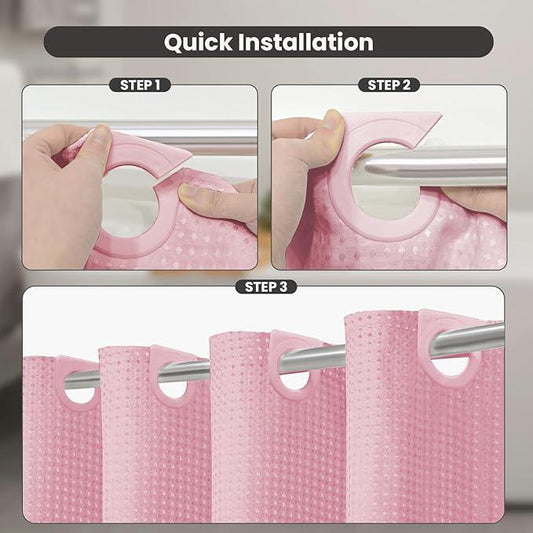Inhousolu No Hook Waffle Weave Shower Curtain with Removable Snap in Fabric Liner Set for Bathroom, 230 GSM Heavy Duty Weighted Hem, Water Repellent Washable Bath Curtains, 72 x 72 Inch, Pink - ModernBath