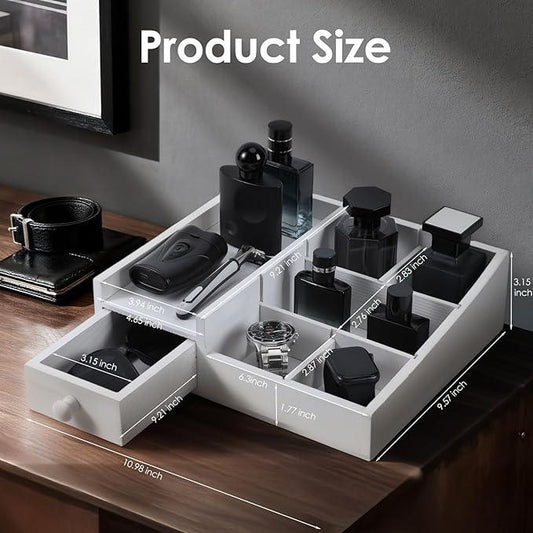 Organizer For Men,Bathroom Countertop Organizer,Perfume Organizer,Cologne Organizers,Bathroom Storage,Restroom Organizer,Dresser Top Organizers,Perfume Stand,Gifs For Men,Adjustable Partition(White) - ModernBath