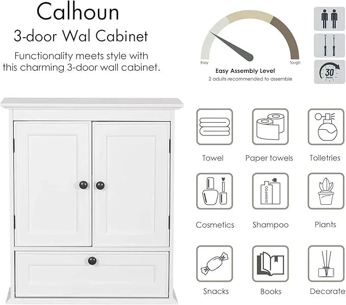 Spirich Bathroom Cabinet Wall Mounted, Small Bathroom Wall Cabinet Over Toilet, Medicine Cabinet Organizer with Doors and Adjustable Shelf, White - ModernBath