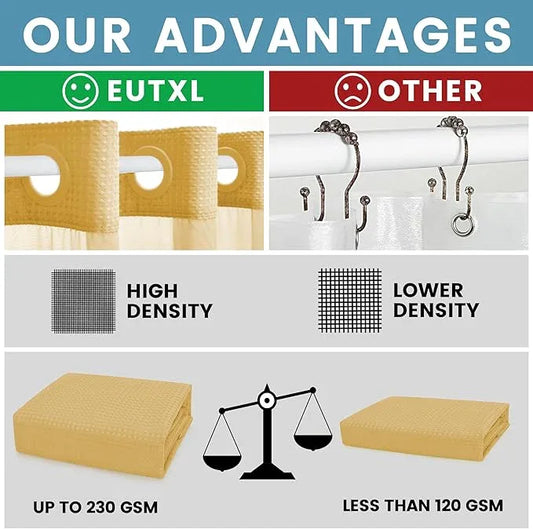 EUTXL Gold Hotel Shower Curtain - 230GSM Waffle Textured Heavy Duty Thick Fabric Shower Curtains for Bathroom,71W x 74H - ModernBath