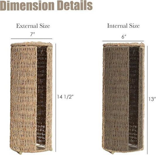 PINXIURY Seagrass Toilet Paper Holder with Storage, 3 Rolls of Wicker Toilet Paper Holder for Bathroom and Under Sink, Handmade Woven Toilet Paper Rolls Holder Stand - ModernBath