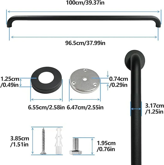 Rackickyer Shower Grab Bar, 2 Pack 39.4 Inch Black Bathroom Grab Bar, 1.25" Diameter 304 Stainless Steel Anti-Slip Grab Bars for Bathtubs and Showers, Handicap Shower Grab Bar for Seniors Elderly - ModernBath
