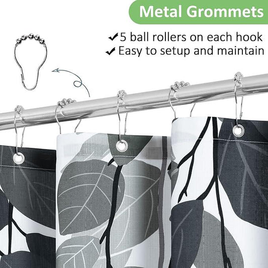 BOODII Exera Long Shower Curtain 72x84, Grey Eucalyptu Shower Curtain for Bathroom Floral Watercolor Leaves Botanical Nature Fabric Bath Curtains Country Plant Cloth - ModernBath
