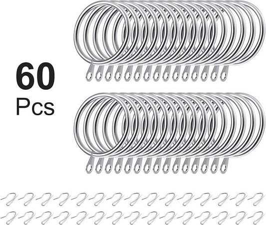 Hotop 30 Pcs Metal Drapery Curtain Rings 0.98/1.26/1.65 inch Interior Diameter and 30 Pcs Hanging Curtain Drapery Pin Hooks for Window Door Shower(Silver,42 mm) - ModernBath