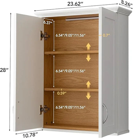 Medicine Cabinet -Bathroom Cabinet Wall Mount with DIY Lighting Unique Top and Dual-Tone Design, Over The Toilet Saver Storage Cabinets - ModernBath