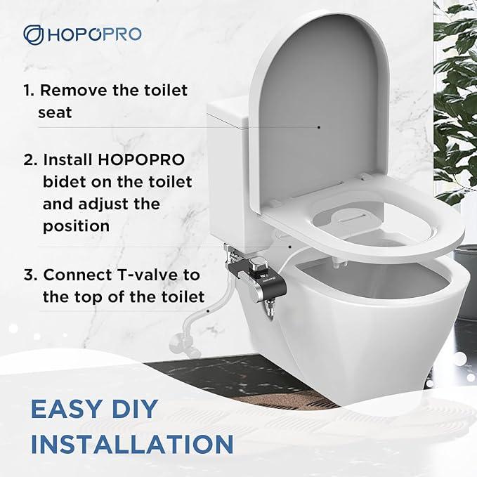 HOPOPRO Bidet with Single Finger Water Pressure Control, Self Cleaning Hygienic Dual Nozzle (Feminine/Rear Wash), Non-Electric Bidet Attachment for Toilet Seat, Easy DIY Install <5 Min -Black - ModernBath
