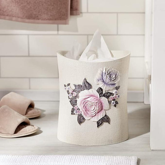 Zahari Home 2pc Michelle Bathroom Set Waste Basket & Tissue Cover Modern Classic Decor Stylish Unique Design Beautiful Floral Bathroom Accessories Set - ModernBath