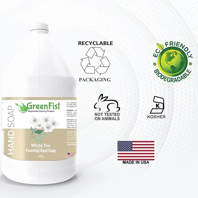 GreenFist Foaming Hand Soap Refills White Tea Scent Jug Foam Refill Made in USA, 128 ounce (1 Gallon) - ModernBath
