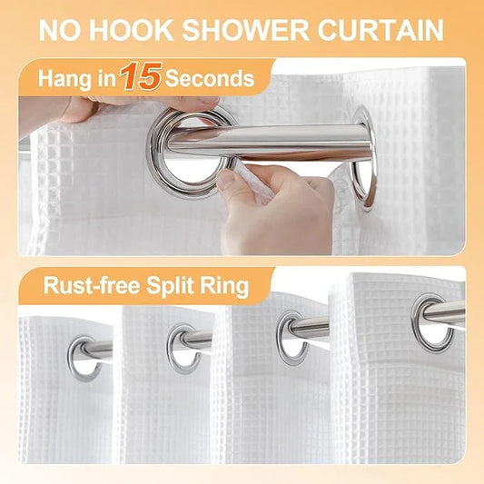 River Dream Cotton Blend No Hook Shower Curtain with Snap in Liner, Hotel Grade Shower Curtains for Bathroom, Water Repellent, White, 71W x74 L - ModernBath