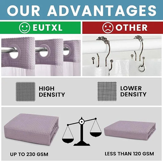 EUTXL Lavender No Hook Shower Curtain with Snap in Liner,230GSM Waffle Weave Shower Curtains for Bathroom,71W x 74H - ModernBath