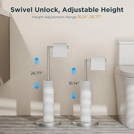 FORIOUS Toilet Paper Holder Stand Adjustable, Stainless Steel Freestanding Toilet Paper Holder with Storage, Bathroom Tissue Roll Stand Storage for 4 Rolls, Brushed Nickel - ModernBath