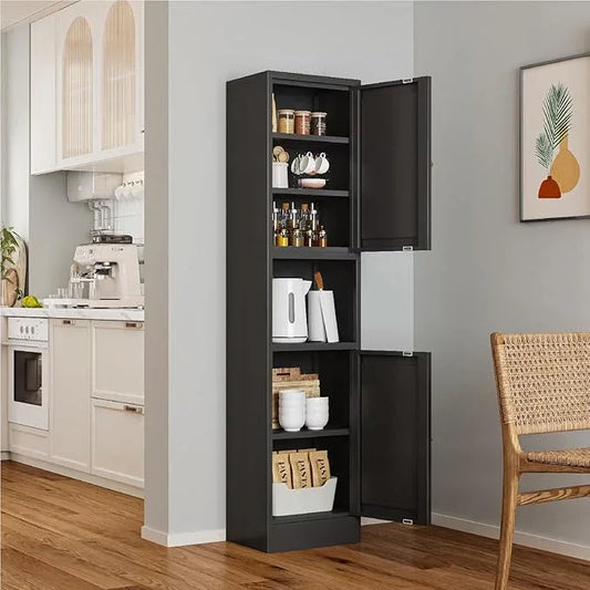 Metal Bathroom Storage Cabinet, 67" Tall Narrow Freestanding Floor Cabinet with Adjustable Shelves and Open Compartment, Slim Metal Locker for Laundry, Kitchen, Dining Room - ModernBath