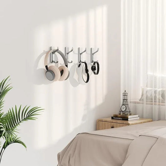 pickpiff Adhesive Wall Coat Hooks - Heavy Duty Stick-On Door Hanger, Metal Hook for Hanging Towel,Purse, Robe, Backpack, Jacket, Clothes - for Bathroom,Dorm, Closet, Kitchen - Silver, 4 Pack - ModernBath