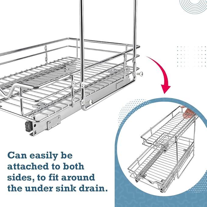 HOLDN’ STORAGE Two Tier Under Sink Organizers and Storage - Slide Out Cabinet Organizer w/Sliding Drawers for Cabinets- Lifetime Limited Warranty 11" Wx21 Dx15”H Chrome, Requires 12-1/2” Opening - ModernBath