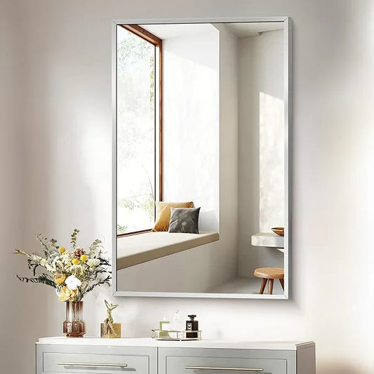 COFENY Silver Bathroom Mirror for Wall, 30x48 Inch Rectangle Mirrors with Metal Frame, Modern Vanity Wall Mirror Decor for Bathroom Living Room, Entryway Hangs Horizontal or Vertical - ModernBath