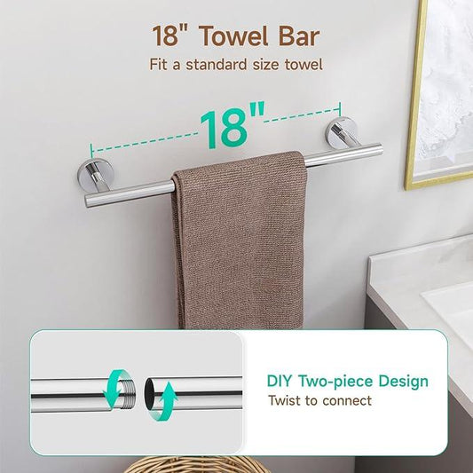 USHOWER Polished Chrome Bathroom Accessories Set, 18-Inch Towel Bar Set Wall Mounted, Durable SUS304 Stainless Steel Bathroom Hardware Set, 4-Piece - ModernBath