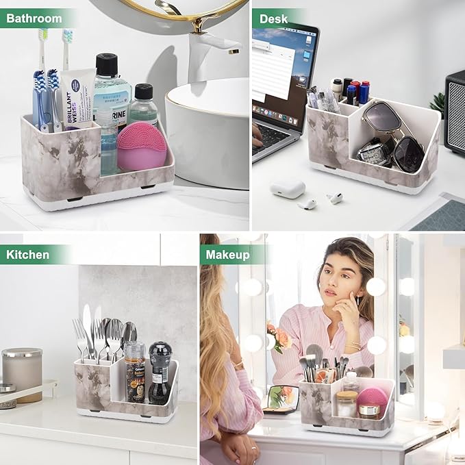 PARKMANI Toothbrush Holders for Bathroom Countertop Organizer, Kids Electric Toothbrush and Toothpaste Holder for Bathroom Organizers and Storage (White Marble Grain)