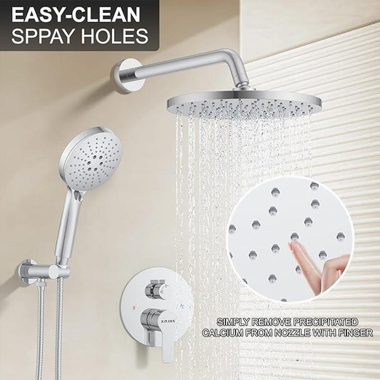 KOJOX Shower Set - Polished Chrome High Pressure Shower Head System- 3 Setting Headheld Shower Head Fixtures- Valve Included - ModernBath
