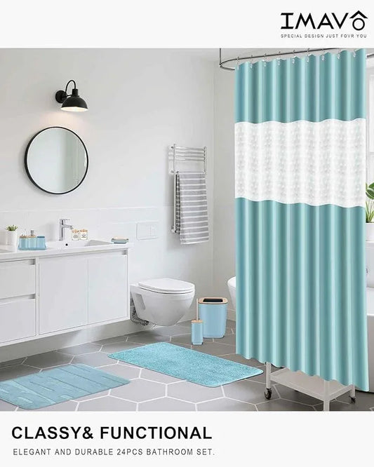 Bathroom Accessories Set,Blue Bathroom Set,24 Pieces Bathroom Accessory Set with Shower Curtain,Trash Can for Bathroom Accessories Décor and Home Gifts - ModernBath