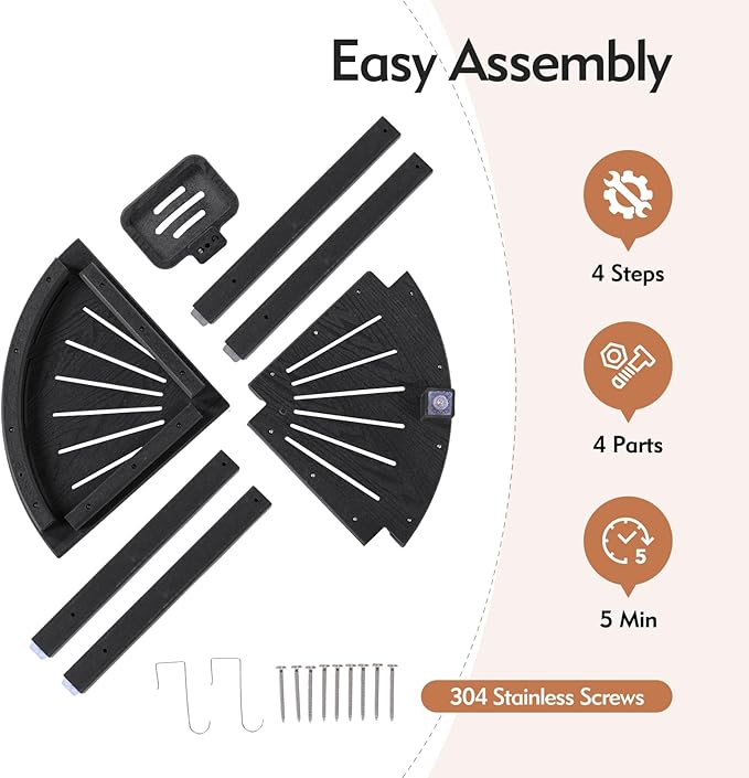 LOENIY 2-Tier Corner Shower Stool with Hooks & Soap Dish, HDPE Shower Bench for Shaving Legs, Wood-Like Shower Stool for Inside Shower with Non-Slip Foot Pads, Waterproof Shower Foot Rest (Black)