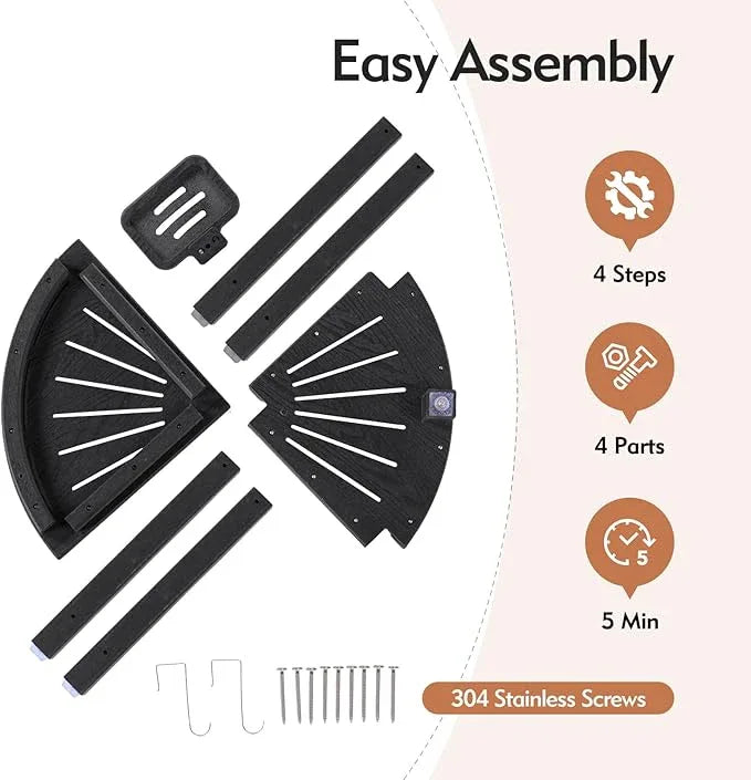 LOENIY 2-Tier Corner Shower Stool with Hooks & Soap Dish, HDPE Shower Bench for Shaving Legs, Wood-Like Shower Stool for Inside Shower with Non-Slip Foot Pads, Waterproof Shower Foot Rest (Black) - ModernBath