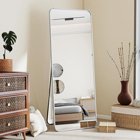 BEAUTYPEAK Silver Full Length Mirror, 56"x21" Rounded Corner Floor Mirror Standing Hanging or Leaning Against Wall, Suitable for Bedroom or Dressing Room - ModernBath