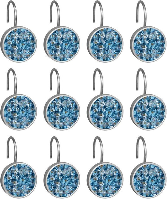 FVQL Shower Curtain Hooks Decorative, Set of 12, Stainless Steel Shower Curtain Rings, Floral Pattern Butterfly - ModernBath