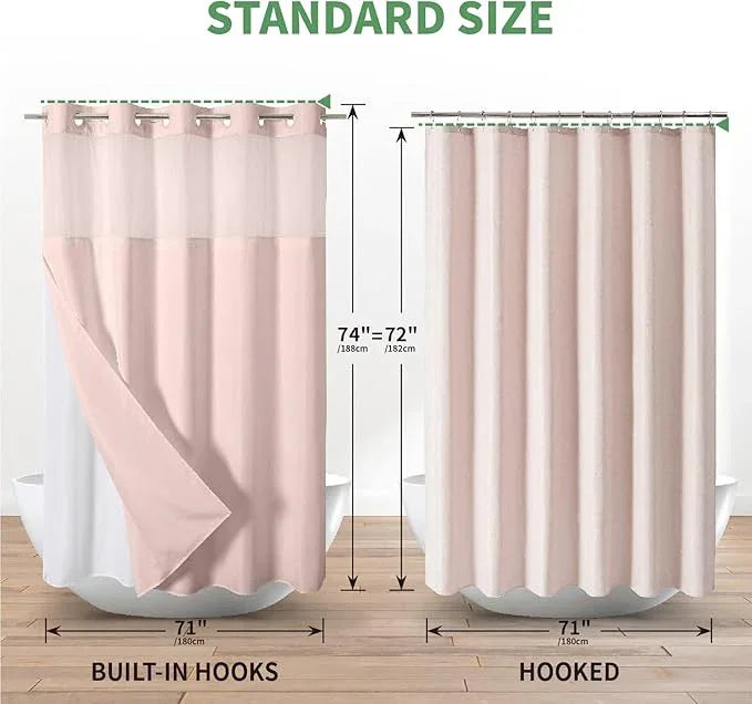 eachope Blush No Hook Shower Curtain with Snap-in Fabric Liner Set,Slub Textured Fabric Shower Curtains for Bathroom,Hotel Style Modern Shower Curtain,Water Repellent & Washable,71x74(72) - ModernBath