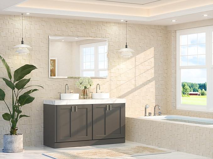 TETOTE 48" x 30" Large Rectangle Mirror with Frameless Tempered Beveled Edge for Vanity and Bathroom - ModernBath