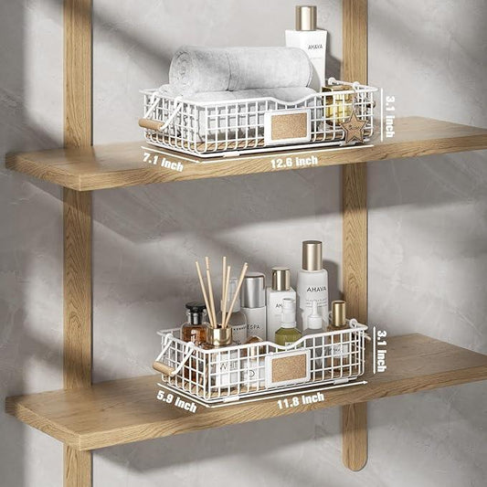 Toilet Paper Storage Baskets - Narrow Wire Top Mount, Bathroom Organizers (Set of 2, White) - ModernBath
