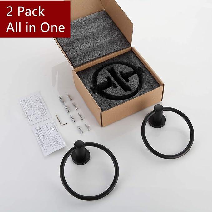 BGL Black Bathroom Towel Holder Black Towel Ring Stainless Steel Towel Ring for Bathroom 2 Pack - ModernBath