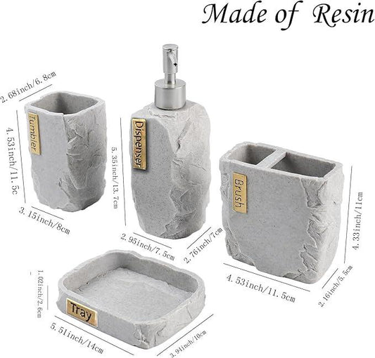Hymmah Bathroom Accessories Set,Marble Design Toothbrush Holder,Farmhouse Bathroom Decor,4 Pcs Resin Gift Set Apartment Necessities, Contain Toothbrush Cup,Soap Dispenser,Soap Dish,Tumbler - ModernBath