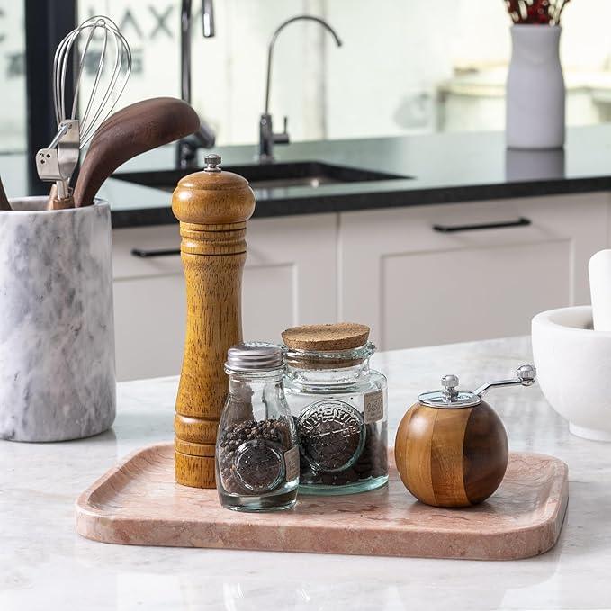 Karibiber Marble Vanity Tray, Bathroom Tray for Countertop, Decoration Dresser Organizer, Perfume, Jewelry Holder, Red Stone Serving for Kitchen Sink Storage(Spring Rose) - ModernBath