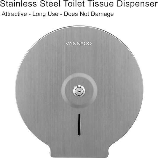 Commercial Jumbo Toilet Paper Dispenser, Wall Mount Stainless Steel 9 Inch Roll Toilet Paper Holder Bath Tissue Dispenser Lock Key (Brushed)