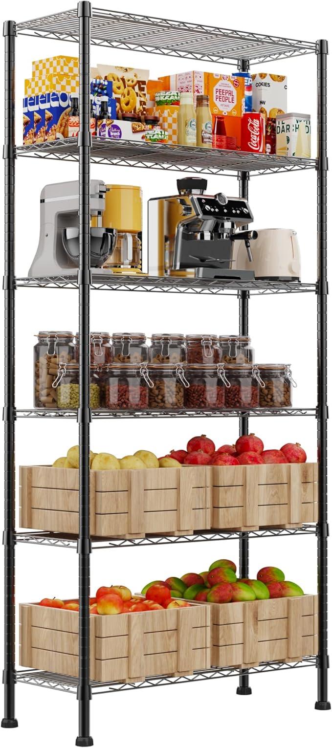 REGILLER 6-Wire Shelving Metal Storage Rack Adjustable Shelves,Standing Storage Shelf Units for Laundry Bathroom Kitchen Pantry Closet(Black,14.1" D x 30" W x 80" H) - ModernBath