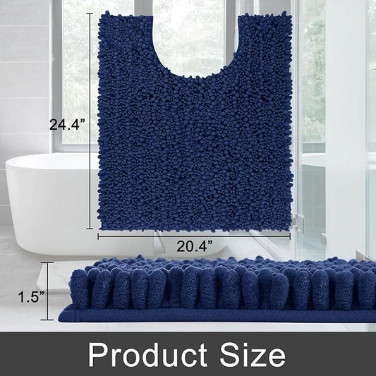 Yimobra Toilet Rug U Shaped Washable 24x20 Inch - Ultra Soft Absorbent Chenille Bath Rugs for Toilet, Quick Dry & Machine Washable, Non Slip Contour Bathroom Mat, Navy Blue - ModernBath