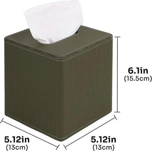 DODAMOUR Elegant Faux Leather Tissue Box Cover, Ribbed Design with Weighted Base & Magnetic Closure - Modern Decor for Bathroom, Bedroom or Office (Olive Green) - ModernBath