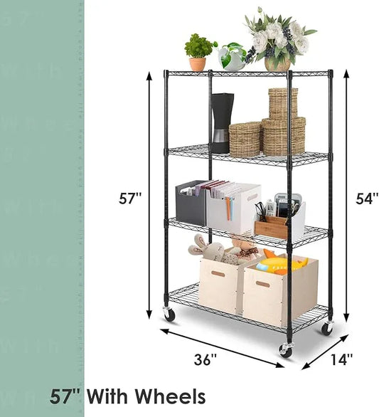 WDT Shelving Storage Units on Wheels Casters, Adjustable Heavy Duty Metal Shelf Wire Storage Rack for Home Office Garage Kitchen Bathroom Organization,36" Wx14 Dx57 H - ModernBath
