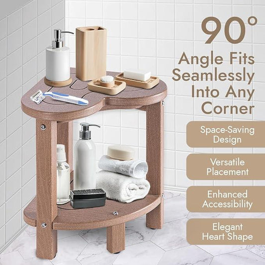 Corner Shower Stool for Inside Shower - Waterproof Corner Shower Bench, HDPE Plastic Bathroom Bench, Adjustable Height Corner Chair for Shaving Legs,Storage Shelf,Non-Slip Feet,Brown - ModernBath