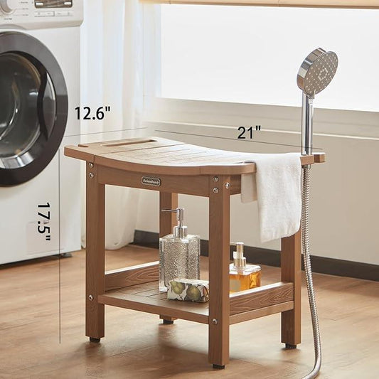 Poly Shower Stool for Inside Shower Waterproof, Shower Bench for Shaving Legs, Heavy Duty Plastic Bathroom Chair Seat with Handles & Adjustable Feet, Foot Rest, No Maintenance, Brown - ModernBath